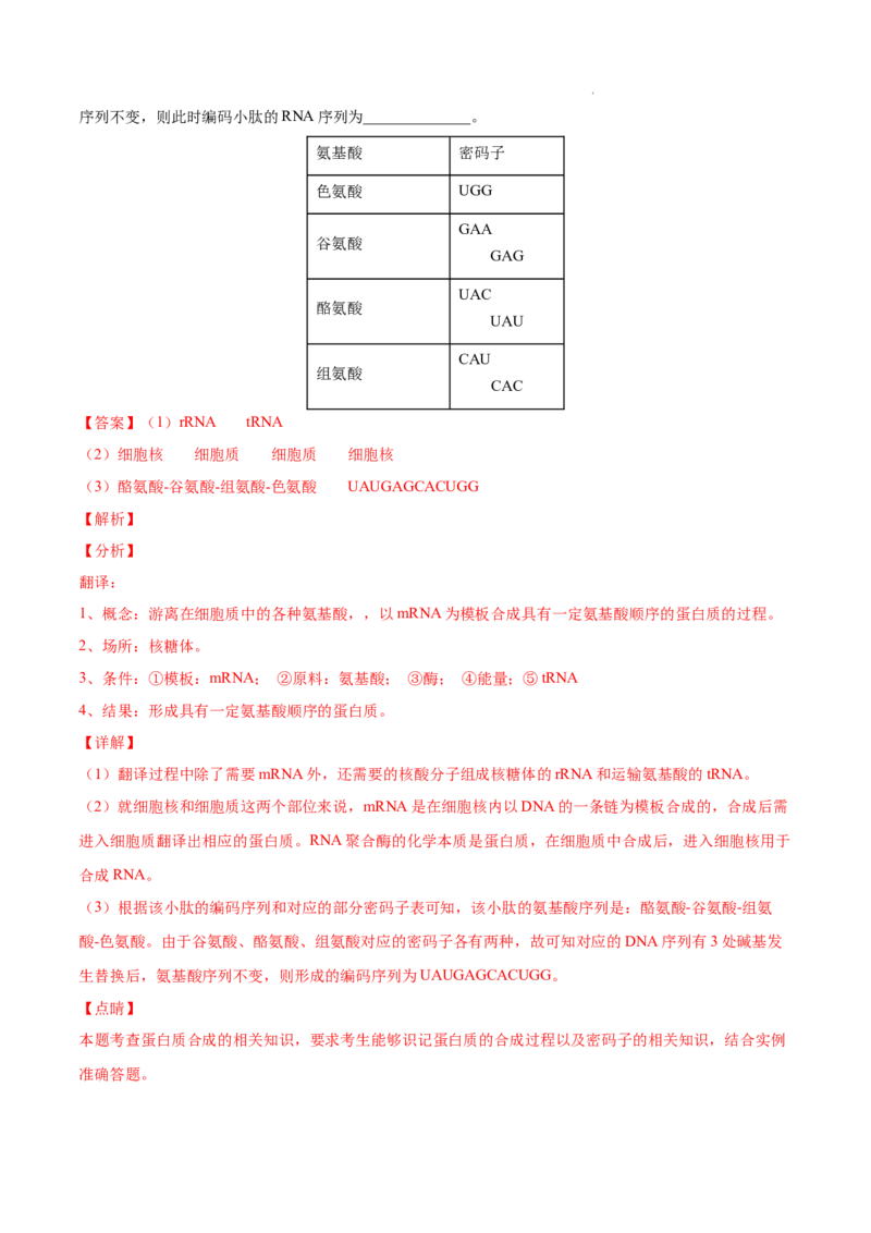 专题05遗传的分子基础-三年（2020-2022）高考真题生物分项汇编（全国通用）（解析版）_高考真题分类汇编(2012-2022)生物_高考真题分项汇编(2020-2022)生物