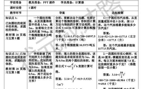 练习课（5~7课时）（导学案）_1-6年级下册_R6数下新插图版_R6数下教案+学案_导学案_第3单元圆柱与圆锥_1.圆柱