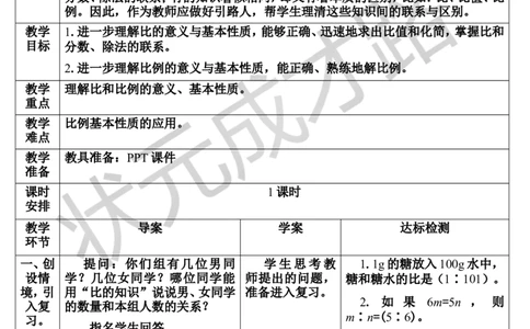 第9课时比和比例（1）（导学案）_1-6年级下册_R6数下新插图版_R6数下教案+学案_导学案_第6单元整理和复习_1.数与代数
