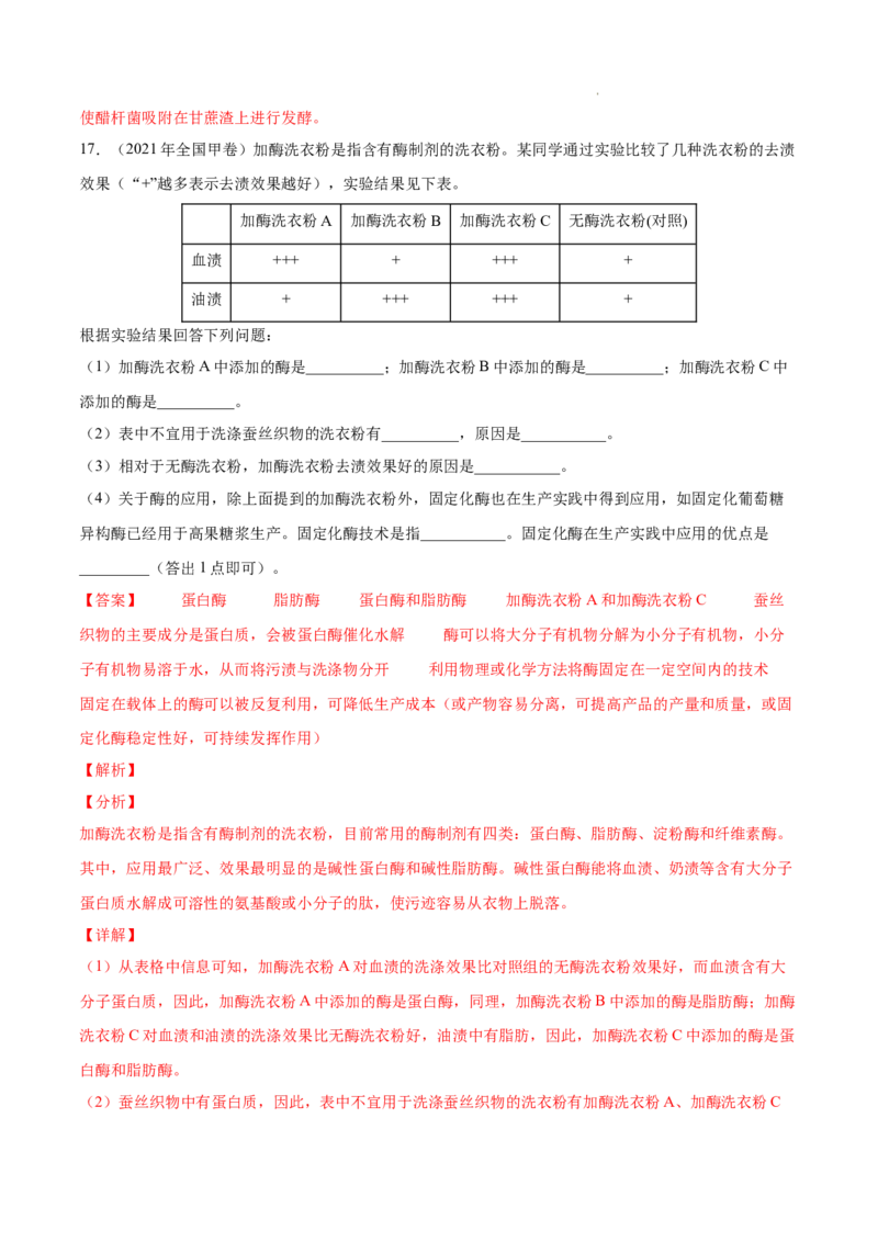 专题13发酵工程-三年（2020-2022）高考真题生物分项汇编（全国通用）（解析版）_高考真题分类汇编(2012-2022)生物_高考真题分项汇编(2020-2022)生物