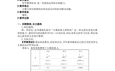 14.整理和复习_1-6年级下册_R4数下新插图版_R4数下教案+学案_慕课堂教案_4小数的意义和性质