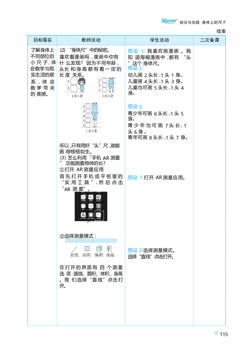 身体上的尺子_小学数学人教版单独教案（1-6上下册）_《阳光同学教案》1-6上册（25秋）_阳光同学特级教案数学人教2年级上册_综合与实践身体上的尺子