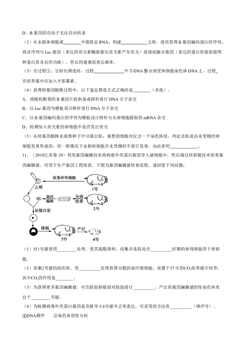 专题12现代生物科技专题-十年（2012-2021）高考生物真题分项汇编（全国通用）（原卷版）_高考真题分类汇编(2012-2022)生物_高考真题分项汇编(2012-2021)生物