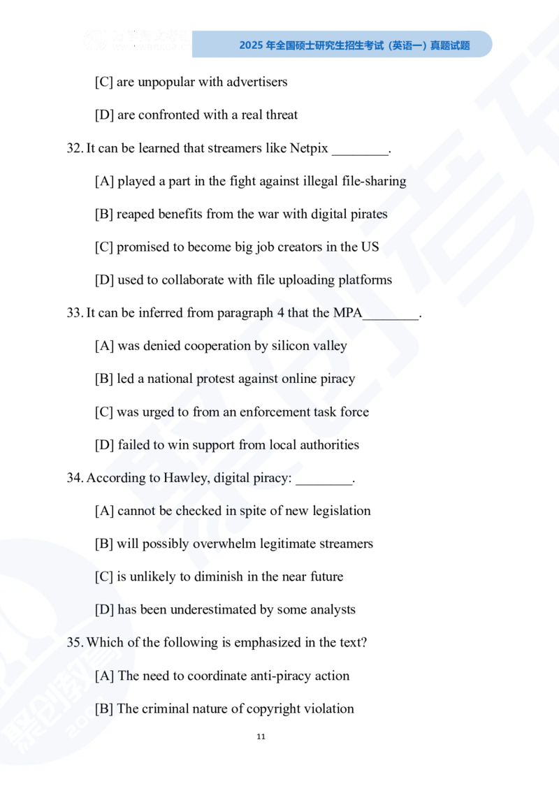 2025年全国硕士研究生招生考试英语（一）试题-完整版_2025考研英语真题和答案完整版_2025考研英语一真题及答案_版本二