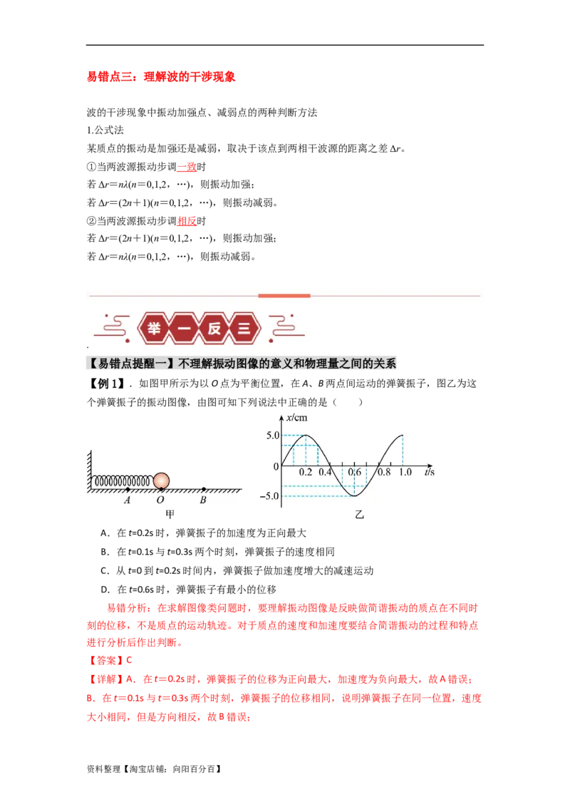 易错点08振动和波.（3大陷阱）-备战2024年高考物理考试易错题（解析版）docx_新高考复习资料_2024新高考复习资料_专项复习资料_备战2024年高考物理考试易错题（新高考专用）
