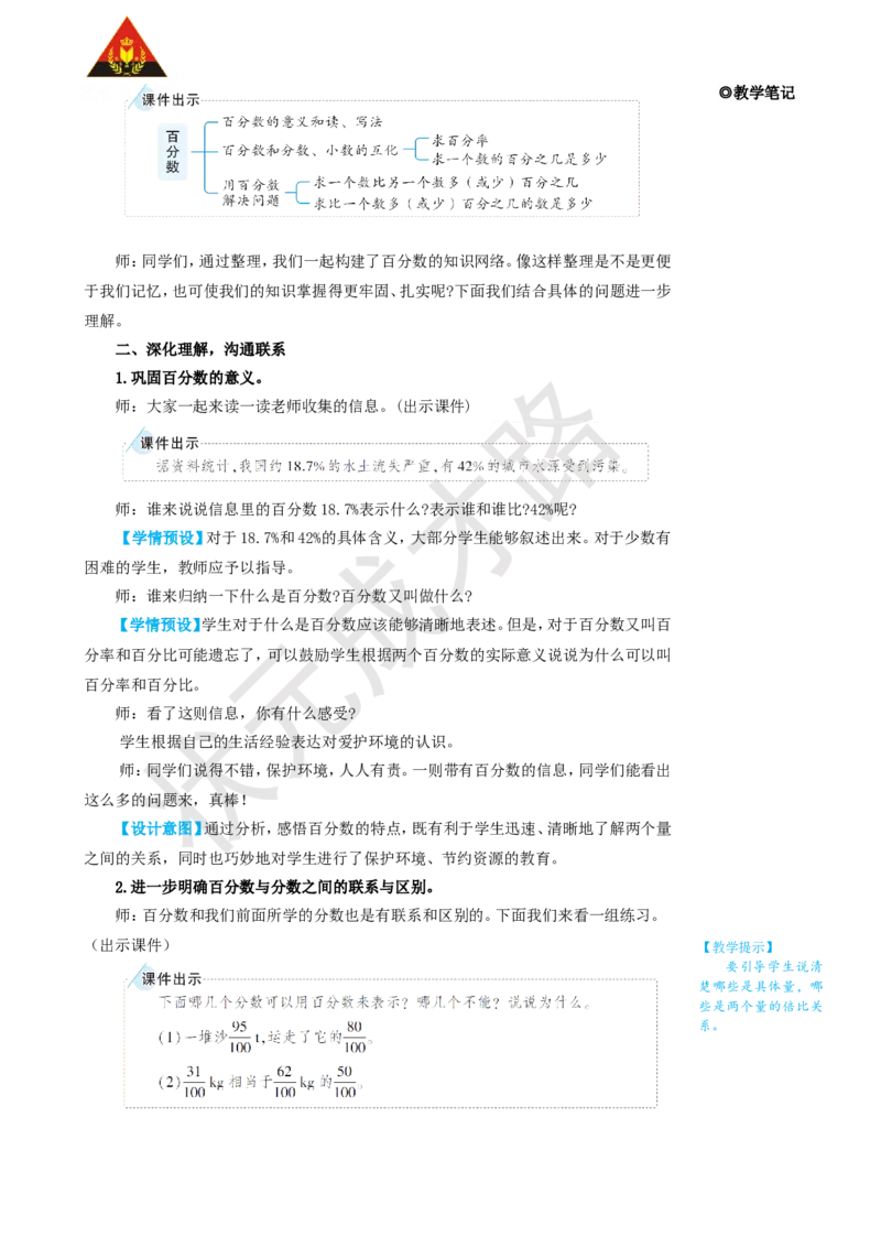 整理和复习_1-6年级上册_数学6年级上册教学资源包_名师教学设计新版_6百分数（一）