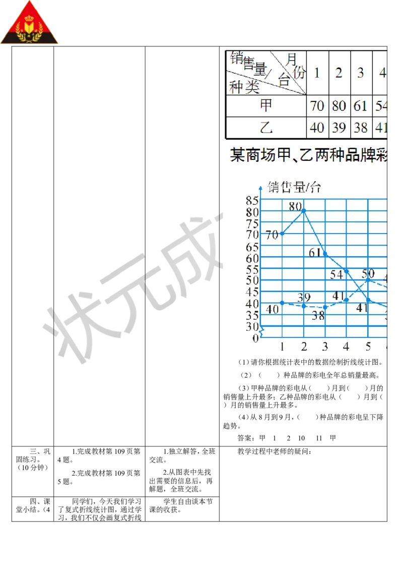 第2课时复式折线统计图_1-6年级下册_R5数下新插图版_R5数下教案+学案_导学案_7折线统计图