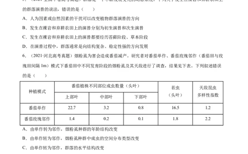 专题10种群和群落及生态系统-十年（2012-2021）高考生物真题分项汇编（全国通用）（原卷版）_高考真题分类汇编(2012-2022)生物_高考真题分项汇编(2012-2021)生物
