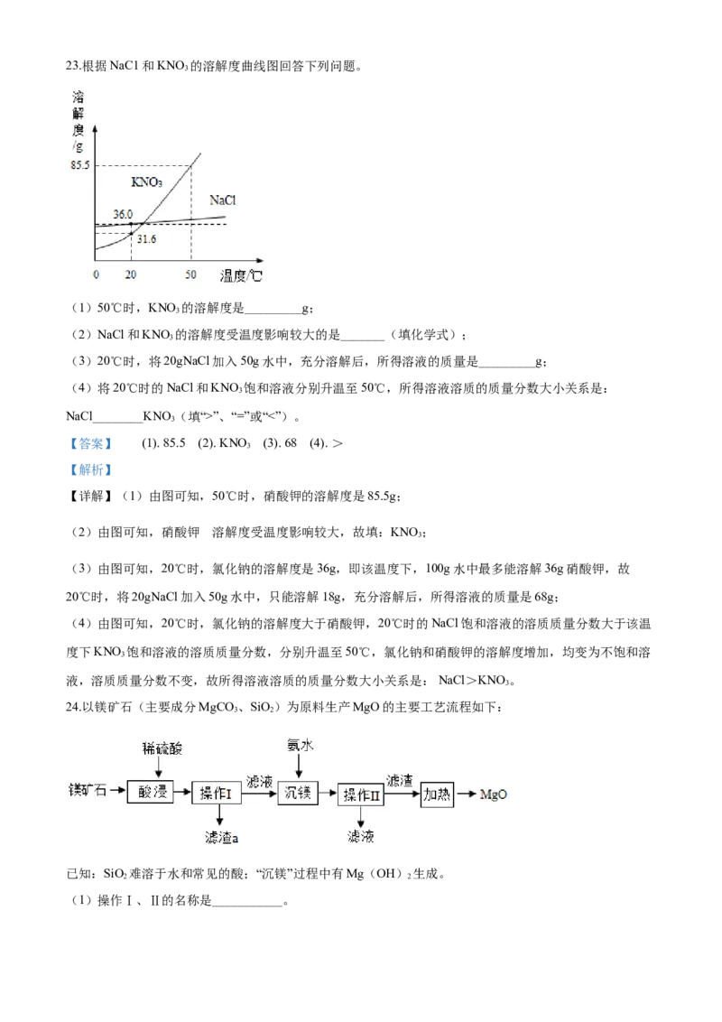 2020年湖南省益阳市中考化学试卷（含解析版）_5.2015-2025年中考化学_2.化学中考真题2015-2024年_地区卷_湖南省_益阳化学12-21