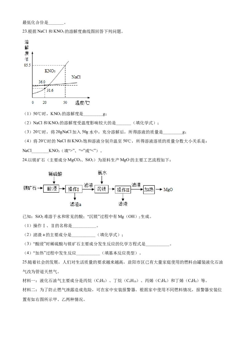 2020年湖南省益阳市中考化学试卷（含解析版）_5.2015-2025年中考化学_2.化学中考真题2015-2024年_地区卷_湖南省_益阳化学12-21