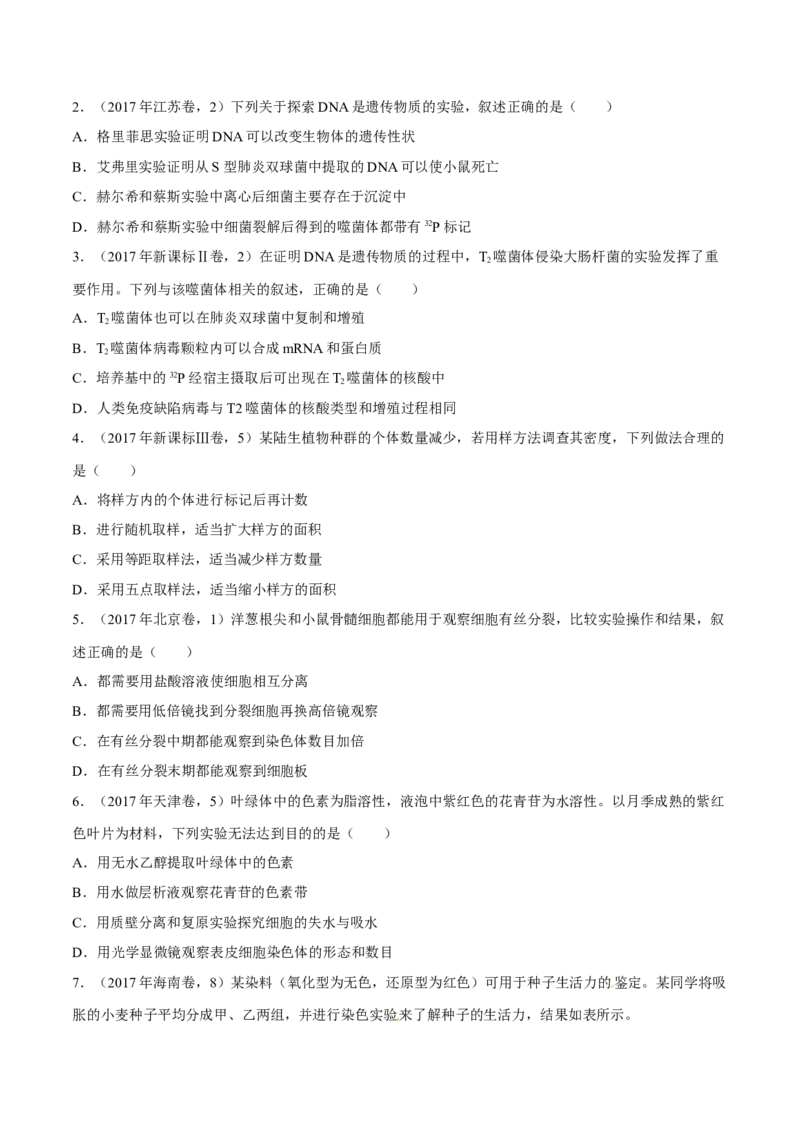 专题13实验与探究-十年（2012-2021）高考生物真题分项汇编（全国通用）（原卷版）_高考真题分类汇编(2012-2022)生物_高考真题分项汇编(2012-2021)生物