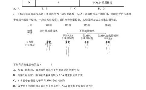 专题10植物生命活动的调节-三年（2020-2022）高考真题生物分项汇编（全国通用）（原卷版）_高考真题分类汇编(2012-2022)生物_高考真题分项汇编(2020-2022)生物