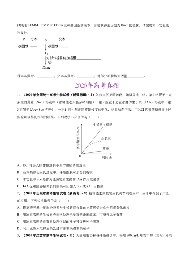 专题10植物生命活动的调节-三年（2020-2022）高考真题生物分项汇编（全国通用）（原卷版）_高考真题分类汇编(2012-2022)生物_高考真题分项汇编(2020-2022)生物