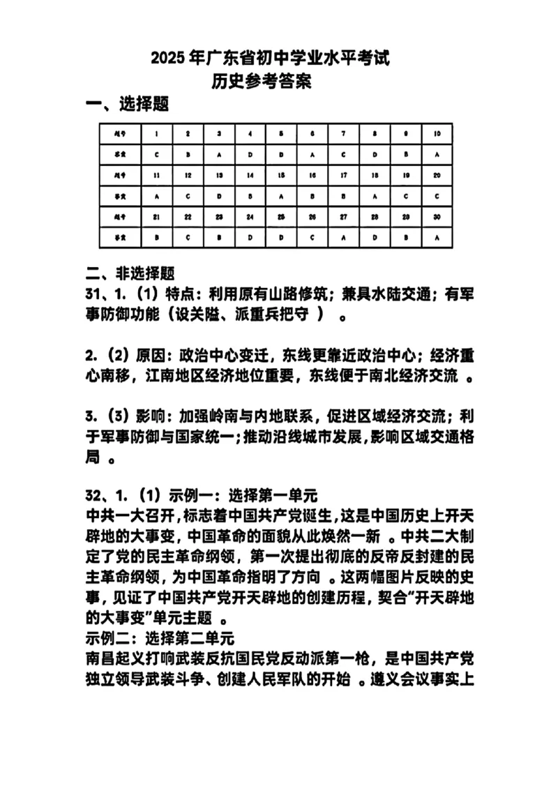 2025年广东省中考历史真题试卷_6.2015-2025年中考历史_6.2025各省市历史_广东
