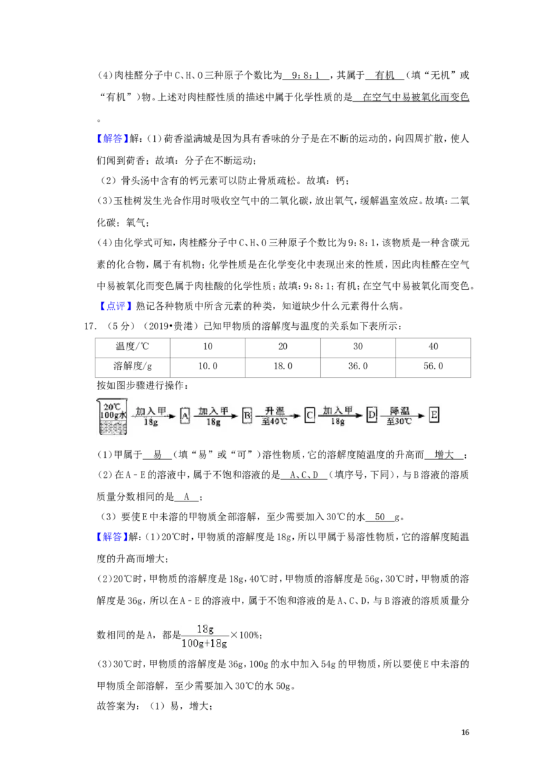 广西贵港市2019年中考化学真题试题（含解析）_5.2015-2025年中考化学_2.化学中考真题2015-2024年_2019中考真题卷（140份）