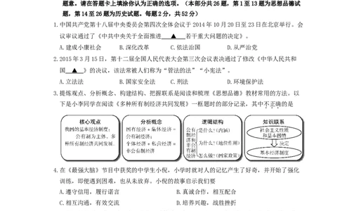 江苏省徐州市2015年中考政治真题试题（含答案）_7.2015-2025年中考道法_2.政治中考真题2015-2024年_2015年全国中考政治113份