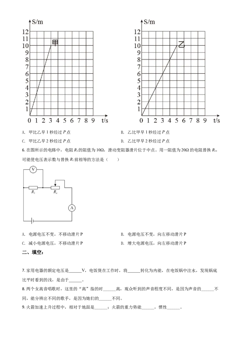上海市2021年中考物理试题（原卷版）_4.2015-2025年中考物理_2.物理中考真题2015-2024年_2021中考物理真题42份_​2021上海