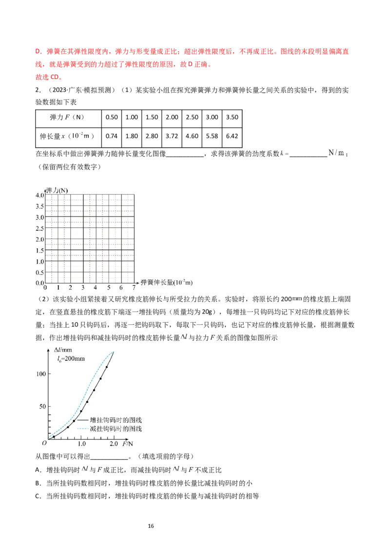 考点08实验二探究弹簧弹力和形变量的关系（核心考点精讲精练）-备战2024年高考物理一轮复习考点帮（新高考专用）（解析版）_新高考复习资料_2024新高考复习资料_一轮复习资料