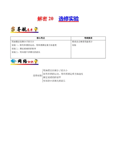 解密20选修实验（解析版）-高频考点解密2021年高考物理二轮复习讲义+分层训练_新高考复习资料_2021年新高考资料_高频考点解密2021年高考物理二轮复习讲义+分层训练