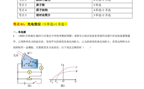 考点巩固卷79近代物理（光电效应、波粒二象性、原子结构、原子核、相对论）（原卷版）_新高考复习资料_2024新高考复习资料_一轮复习资料_考点巩固卷_热学、光学、近代物理