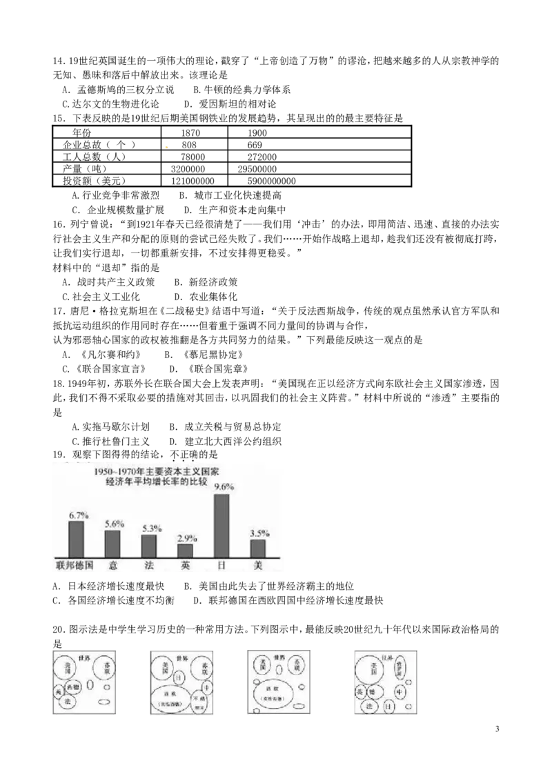 江苏省苏州市2016年中考历史真题试题（含扫描答案）_6.2015-2025年中考历史_2.历史中考真题2015-2024年_2016年全国中考历史107份
