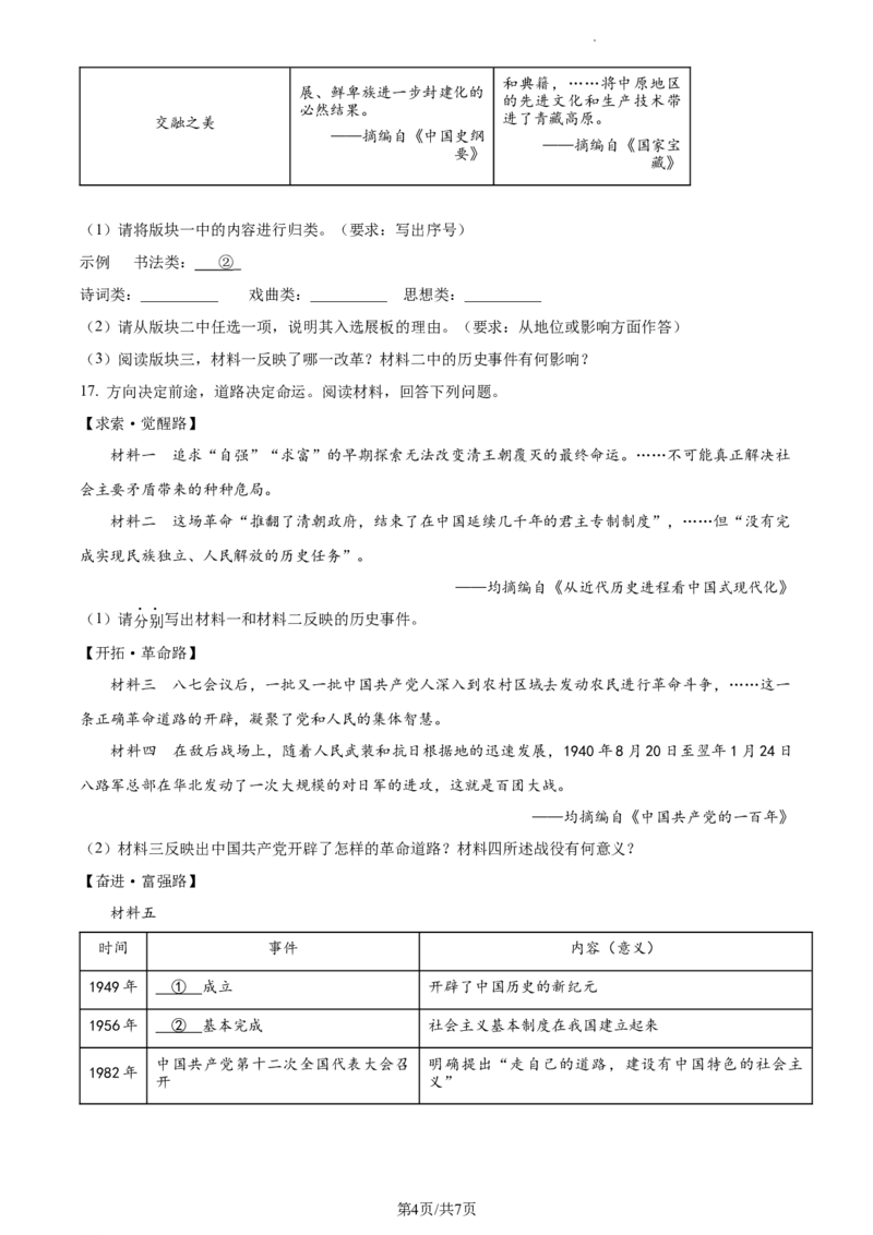 精品解析：2024年辽宁省中考历史真题（原卷版）_6.2015-2025年中考历史_2.历史中考真题2015-2024年_2024年中考历史真题_精品解析：2024年辽宁省中考历史真题