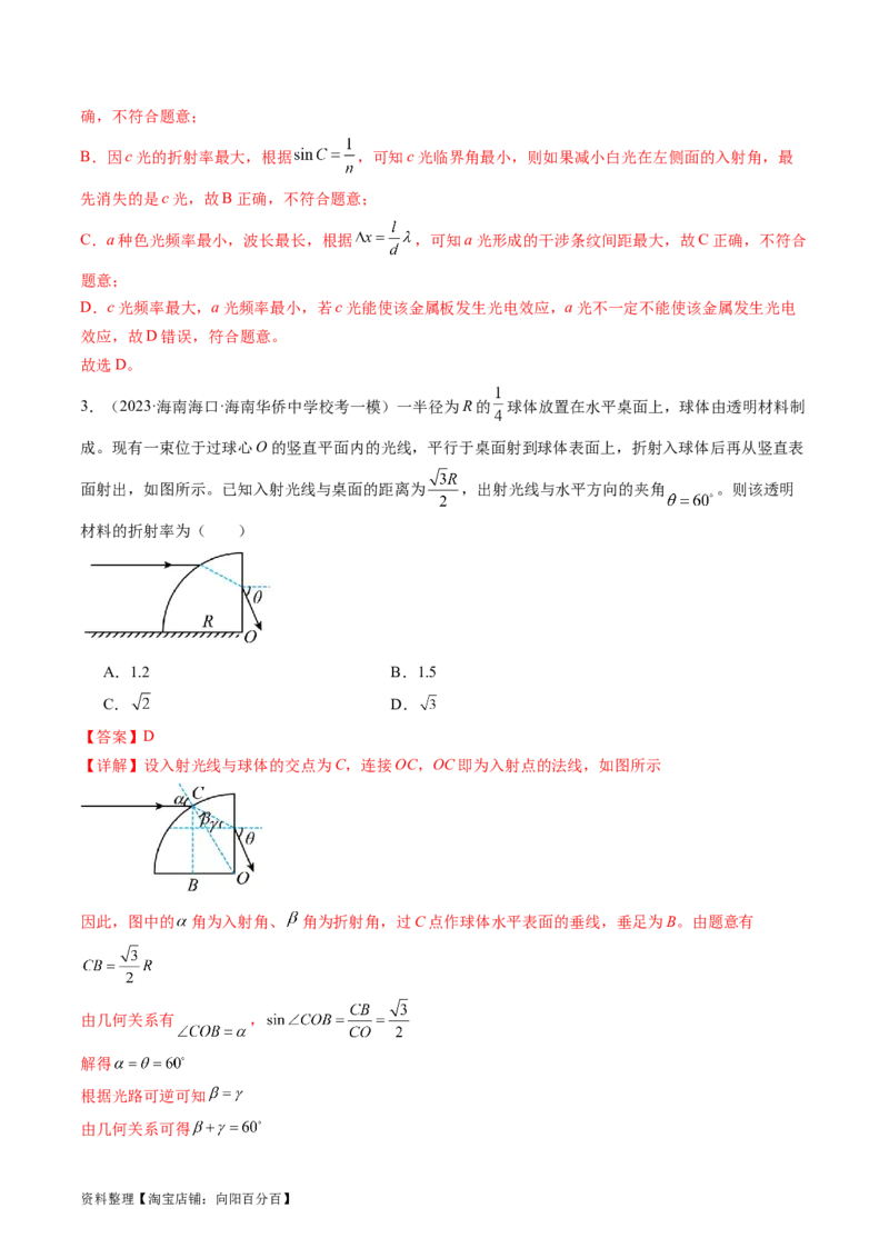 考点59光的折射全反射（核心考点精讲+分层精练)解析版_新高考复习资料_2024新高考复习资料_一轮复习资料_完备战2024年高考物理一轮复习考点帮（新高考专用）