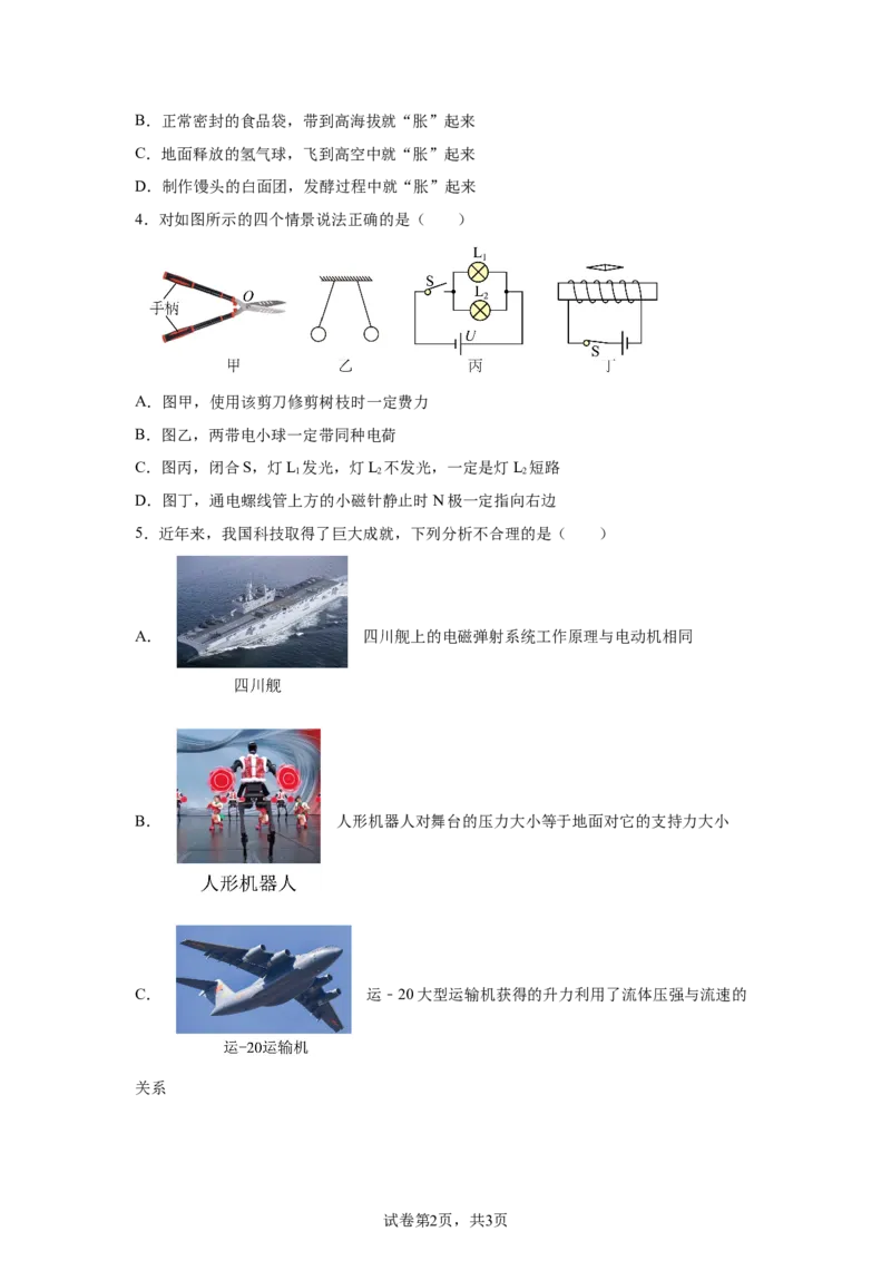2025年四川省南充市中考物理试题_4.2015-2025年中考物理_4.2025各省市物理_四川