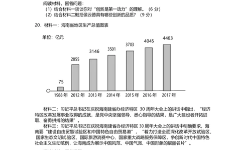 海南省2018年中考思想品德真题试题（含答案）_7.2015-2025年中考道法_2.政治中考真题2015-2024年_2018年全国中考政治186份