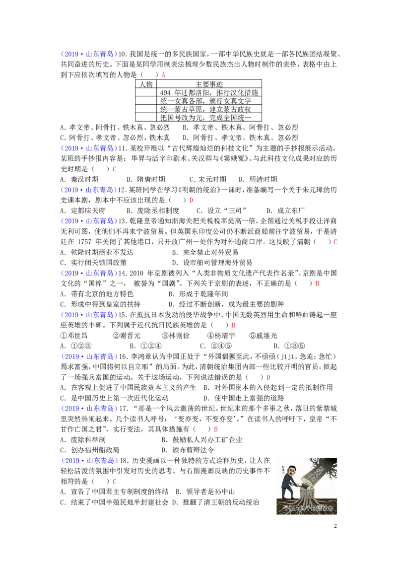 山东省青岛市2019年中考历史真题试题_6.2015-2025年中考历史_2.历史中考真题2015-2024年_2019年全国中考历史170份