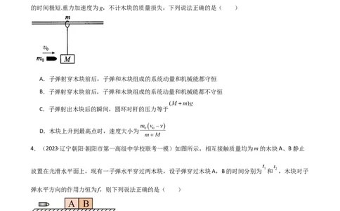 考点巩固卷44板块模型与子弹打木块模型在动量中的综合应用（原卷版）_新高考复习资料_2024新高考复习资料_一轮复习资料_完2024年高考物理一轮复习考点通关卷（新高考通用）_7动量