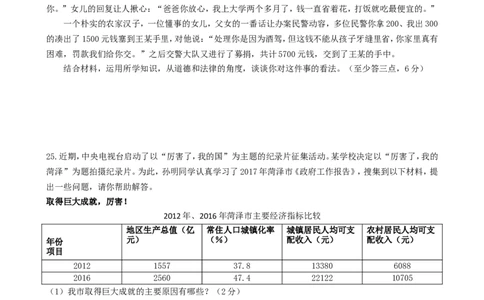 山东省菏泽市2017年中考政治真题试题（含答案）_7.2015-2025年中考道法_2.政治中考真题2015-2024年_2017年全国中考政治129份