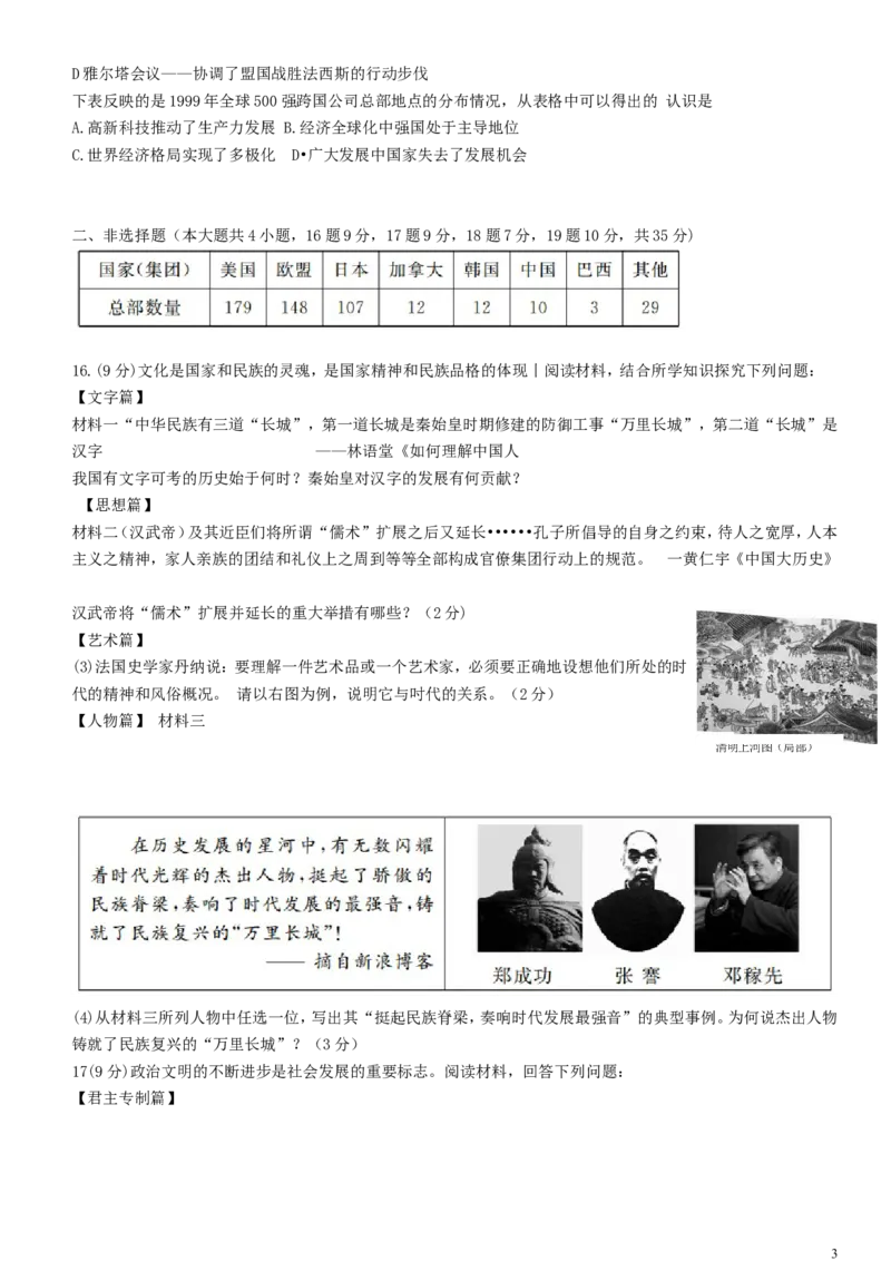 山东省德州市2015年中考历史真题试题（含扫描答案）_6.2015-2025年中考历史_2.历史中考真题2015-2024年_2015年全国中考历史99份