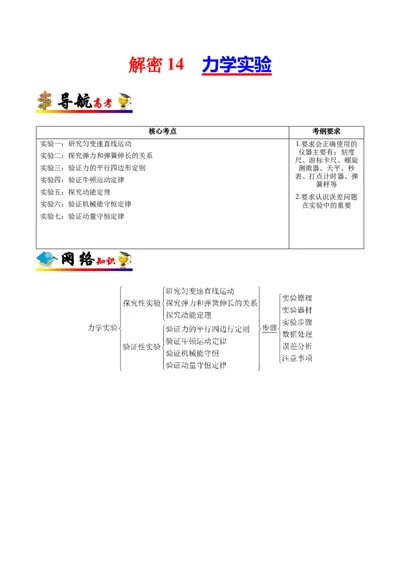 解密14力学实验（解析版）-高频考点解密2021年高考物理二轮复习讲义+分层训练_新高考复习资料_2021年新高考资料_高频考点解密2021年高考物理二轮复习讲义+分层训练