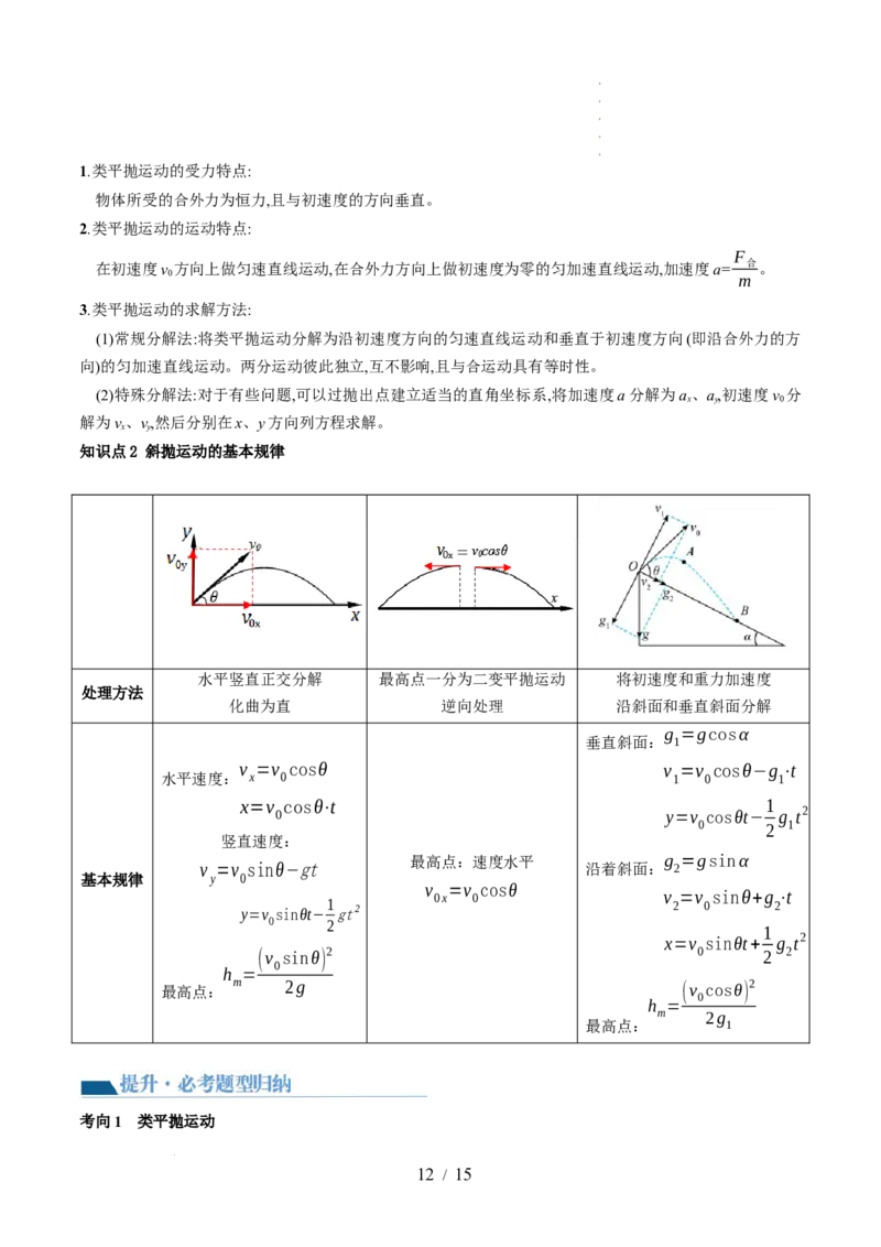 第17讲抛体运动（讲义）（原卷版）_新高考复习资料_2024新高考复习资料_一轮复习资料_2024年高考物理一轮复习讲练测（讲义+练习+课件）（新高考）_讲义+练习_第17讲抛体运动（讲义）
