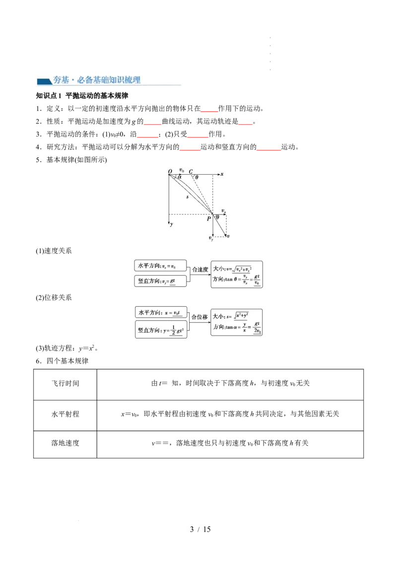 第17讲抛体运动（讲义）（原卷版）_新高考复习资料_2024新高考复习资料_一轮复习资料_2024年高考物理一轮复习讲练测（讲义+练习+课件）（新高考）_讲义+练习_第17讲抛体运动（讲义）