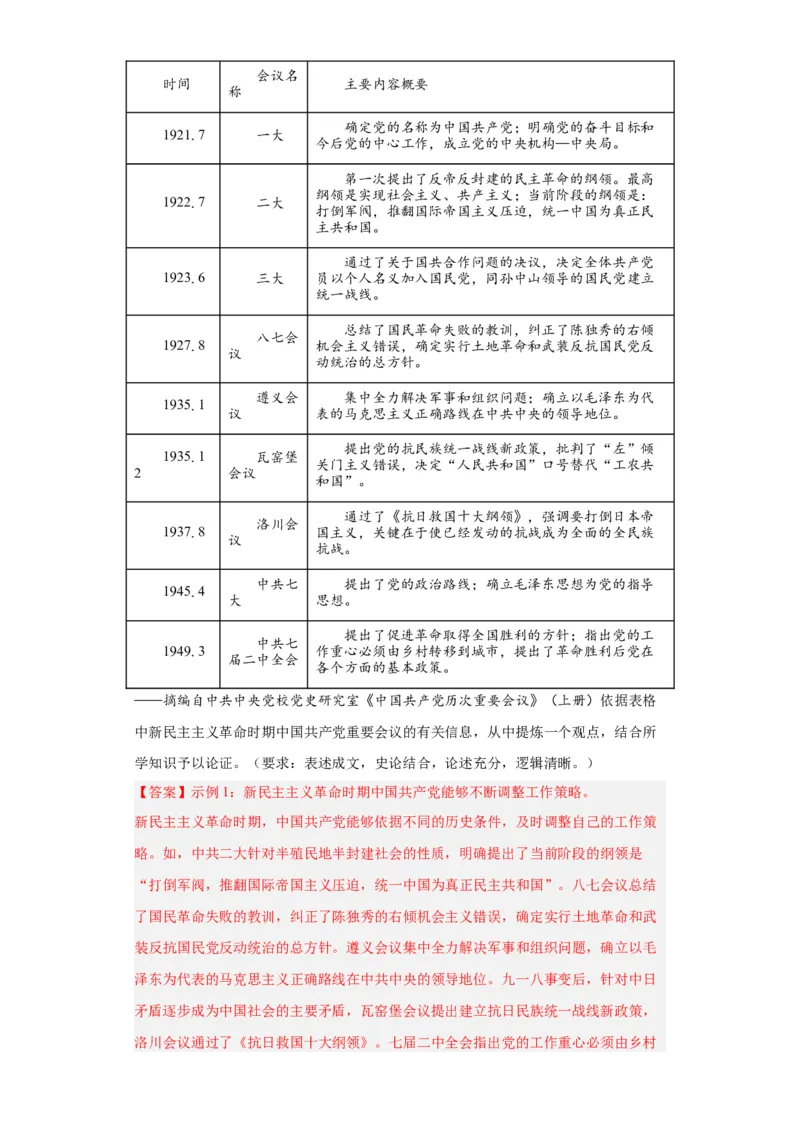 政治类热点--党史专题--2024届高三历史统编版二轮复习解析版_2024年新高考资料_2.2024二轮复习_2024届高三历史统编版二轮复习专项训练