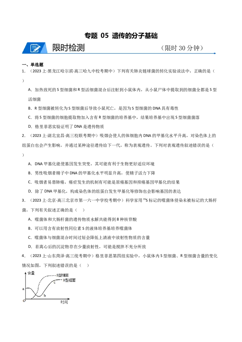 专题05遗传的分子基础（限时检测卷）_2024年新高考资料_3.2024专项复习_2024年高考生物热点&middot;重点&middot;难点专练（新高考专用）