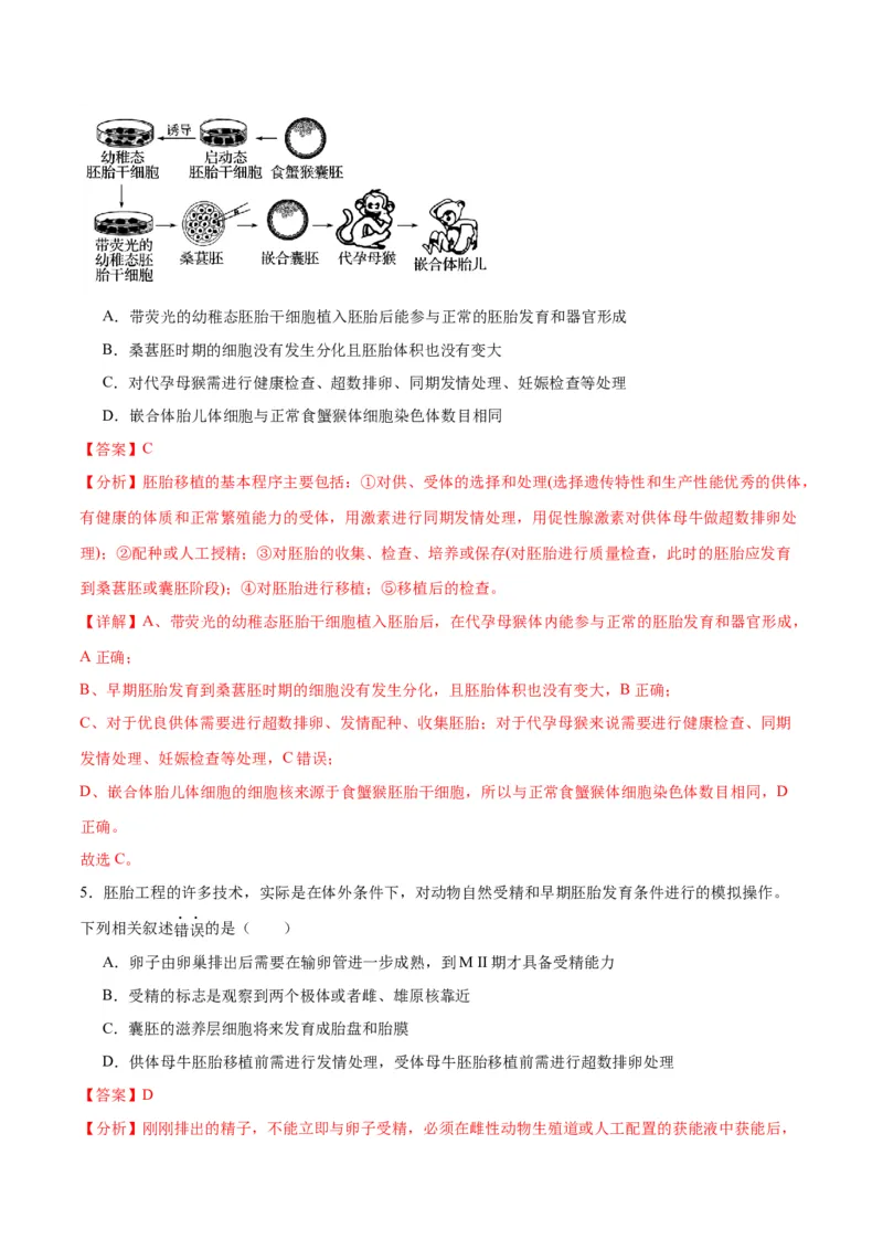 专题42胚胎工程（解析版）_2024年新高考资料_3.2024专项复习_备战2024年高考生物一轮复习重难点专项突破_专题42胚胎工程-备战2024年高考生物一轮复习重难点专项突破