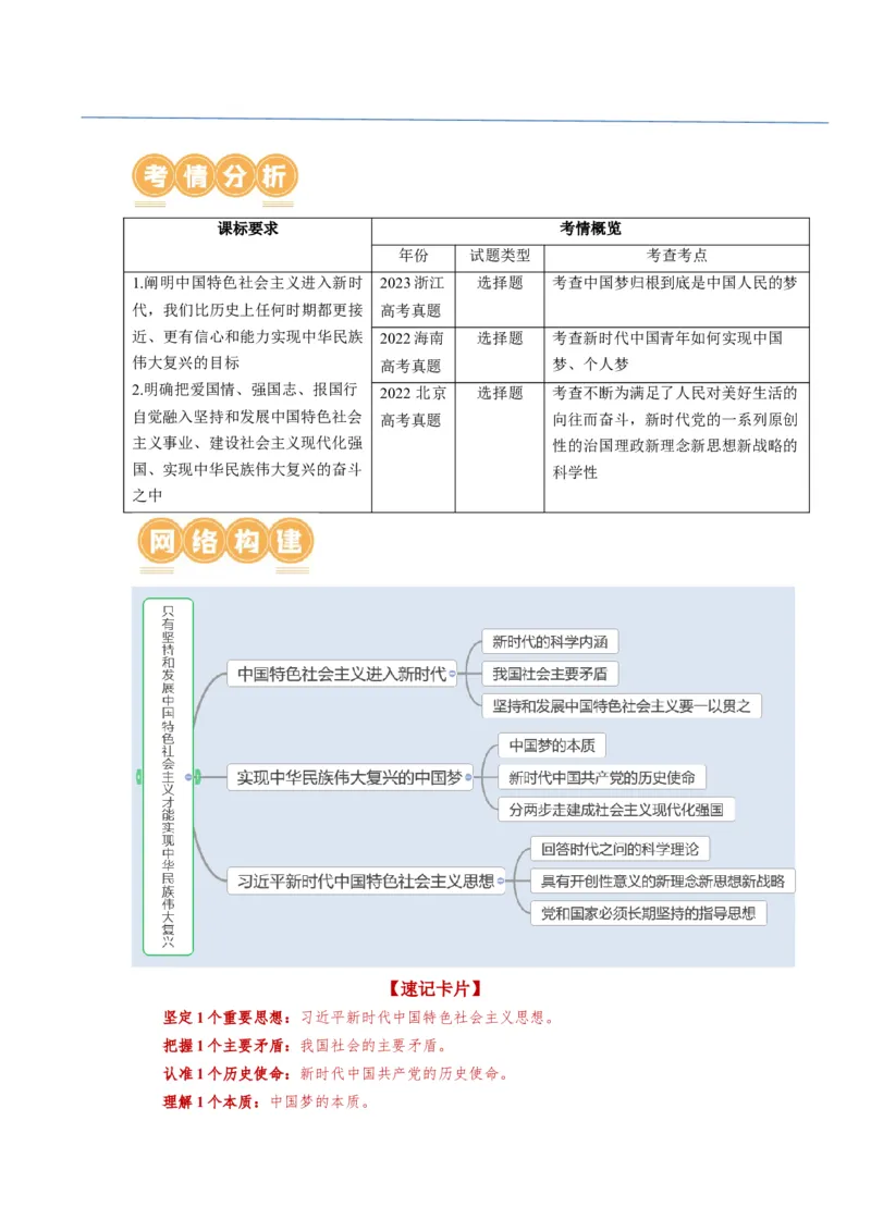 第04课只有坚持和发展中国特色社会主义才能实现中华民族伟大复兴（讲义）（原卷版）_新高考复习资料_2024年新高考资料_一轮复习资料_必修1
