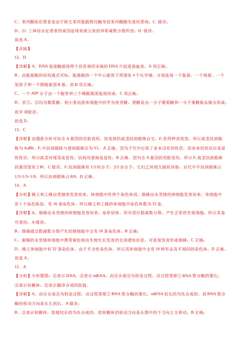 专题二遗传与进化（选择题特训）-2024高考二轮复习专题训练（全国可用）（解析版）_2024年新高考资料_2.2024二轮复习_2024年高考生物二轮复习专题训练（全国通用）