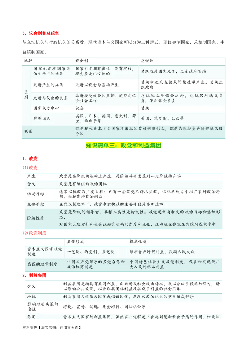 专题27国体与政体_新高考复习资料_2024年新高考资料_一轮复习资料_口袋书2024年高考政治一轮复习知识清单（新高考通用）