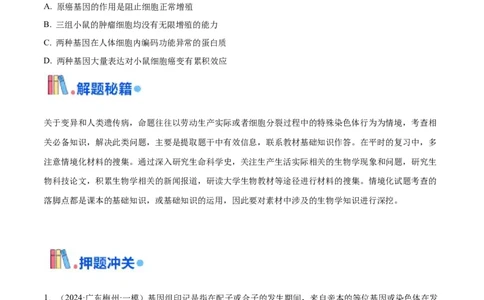 押广东卷选择题遗传的分子基础、变异和进化（原卷版）_2024年新高考资料_5.2024三轮冲刺_备战2024年高考生物临考题号押题（广东专用）323137816