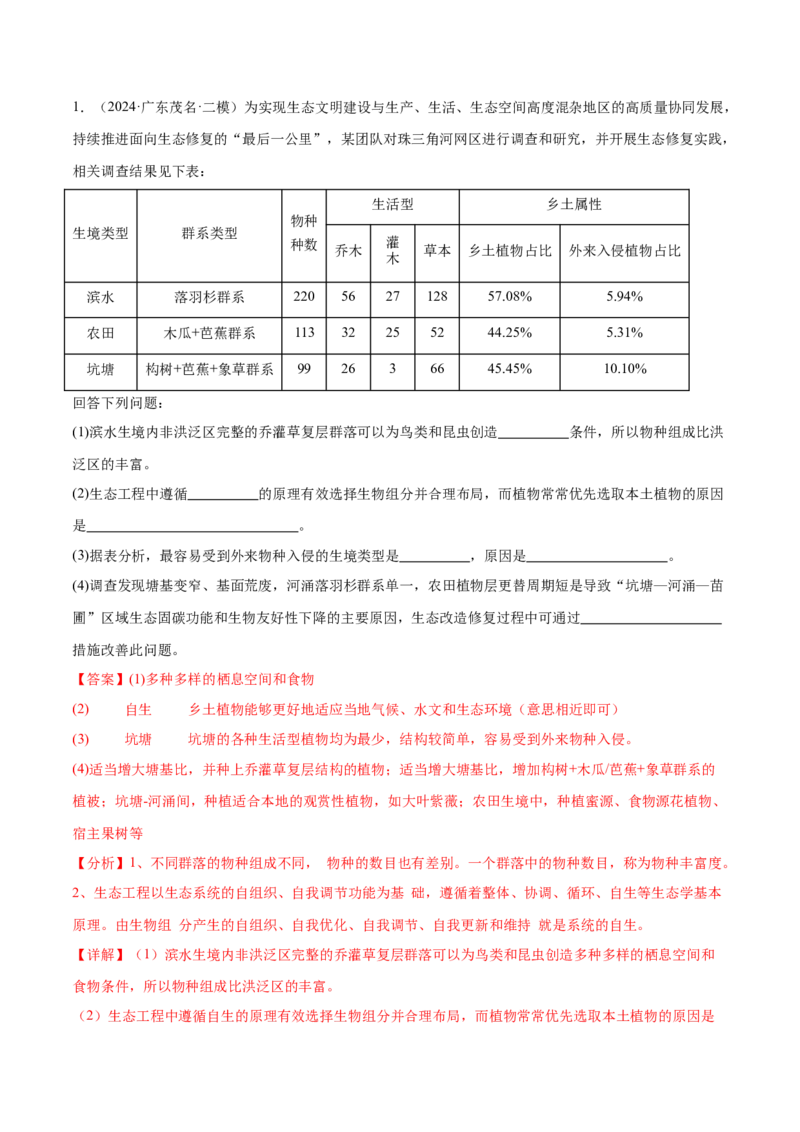 押广东卷第19题生态系统的应用（解析版）_2024年新高考资料_5.2024三轮冲刺_备战2024年高考生物临考题号押题（广东专用）323137816