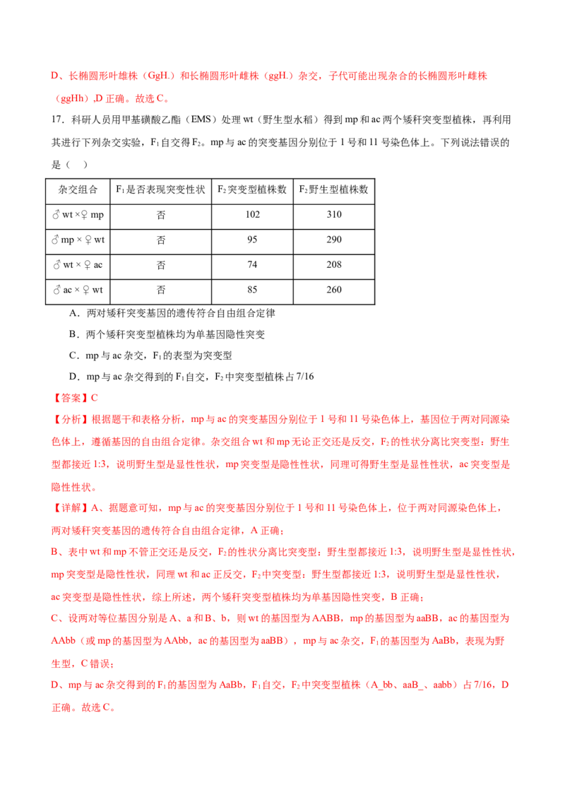 专题四遗传的基本规律和人类遗传病（测试）（解析版）_2024年新高考资料_2.2024二轮复习_2024年高考生物二轮复习讲练测（新教材新高考）