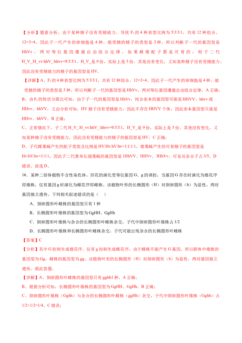 专题四遗传的基本规律和人类遗传病（测试）（解析版）_2024年新高考资料_2.2024二轮复习_2024年高考生物二轮复习讲练测（新教材新高考）