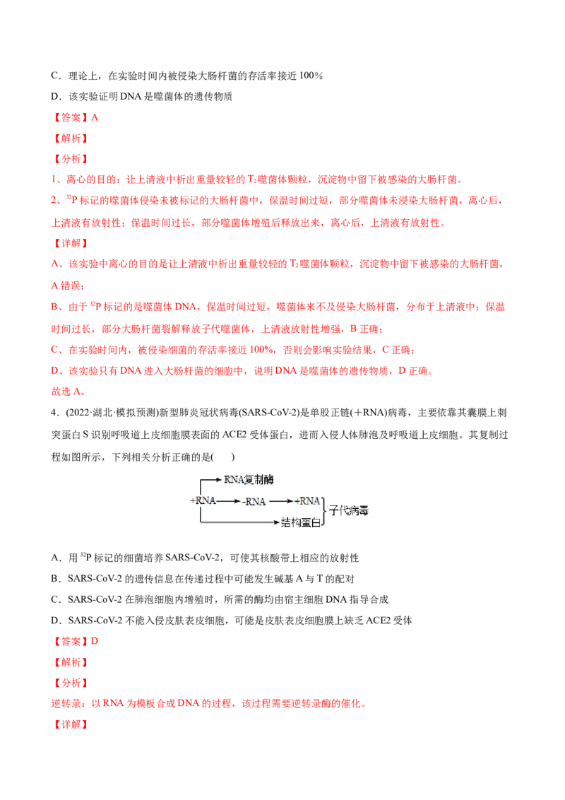 专题05遗传的分子基础-2022年高考真题和模拟题生物分专题训练（教师版含解析）_2024年新高考资料_1.2024一轮复习_赠2022年高考生物真题与模拟题分类