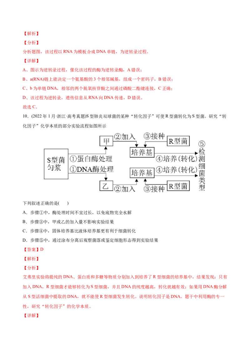 专题05遗传的分子基础-2022年高考真题和模拟题生物分专题训练（教师版含解析）_2024年新高考资料_1.2024一轮复习_赠2022年高考生物真题与模拟题分类