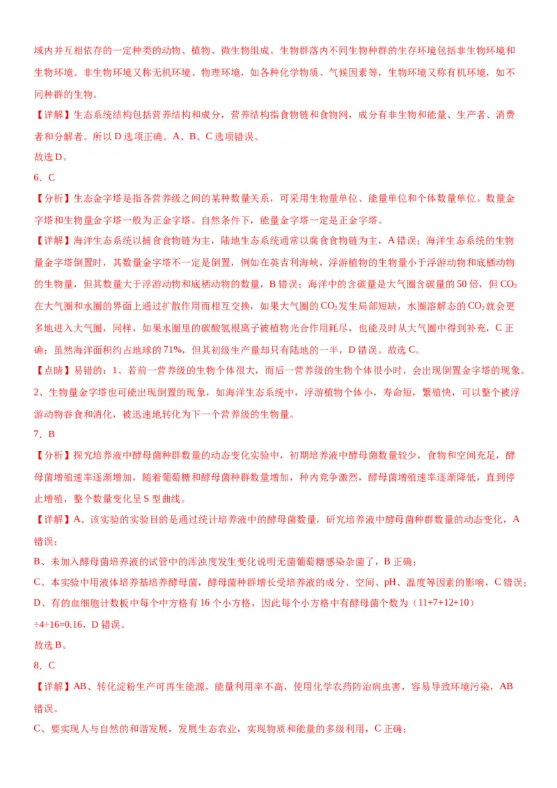 专题四生物与环境（选择题特训）-2024年高考生物二轮复习专题训练（全国通用）（解析版）_2024年新高考资料_2.2024二轮复习_2024年高考生物二轮复习专题训练（全国通用）