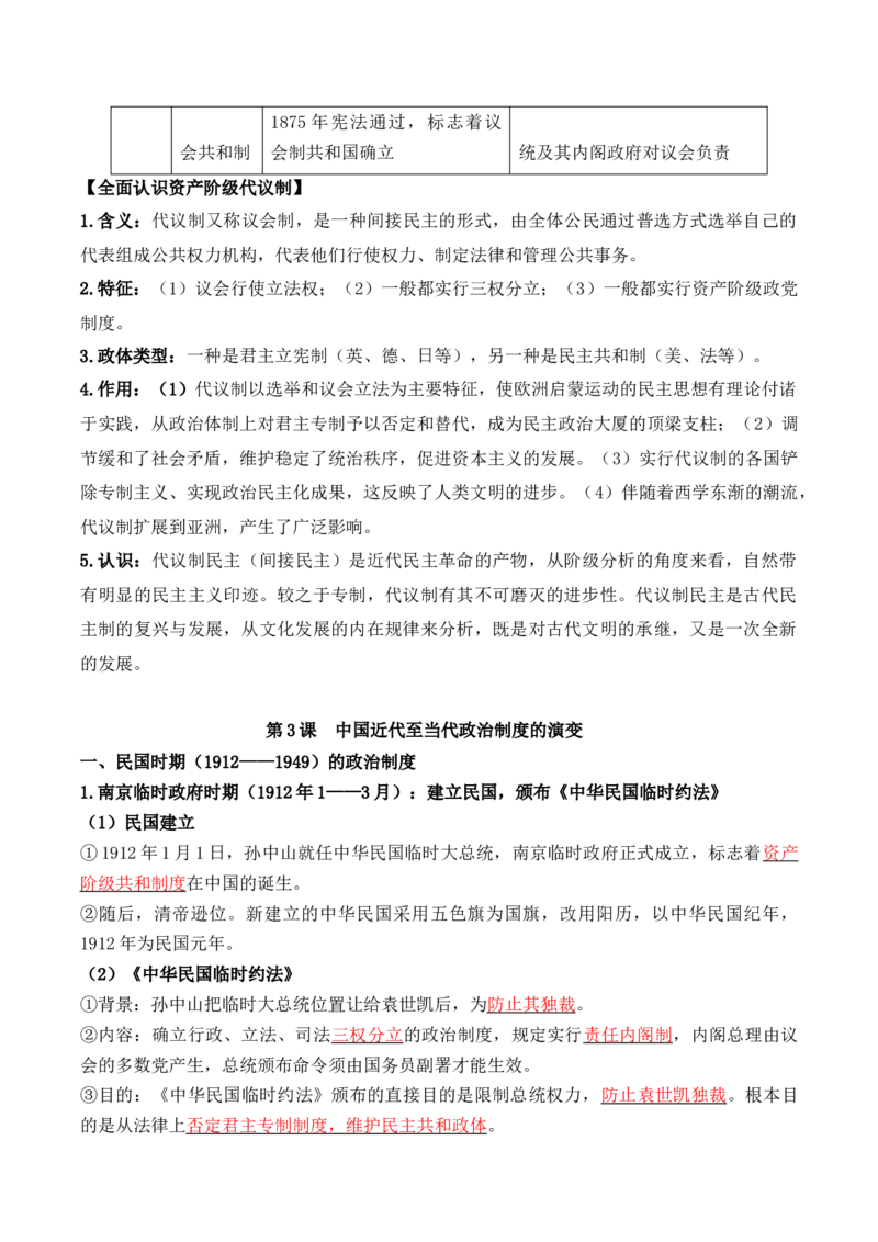 第一单元++政治制度+-背记手册高中历史全册最新核心考点必背清单（选择性必修一二三）_2024年新高考资料_1.2024一轮复习_选择性必修1：国家制度与社会治理
